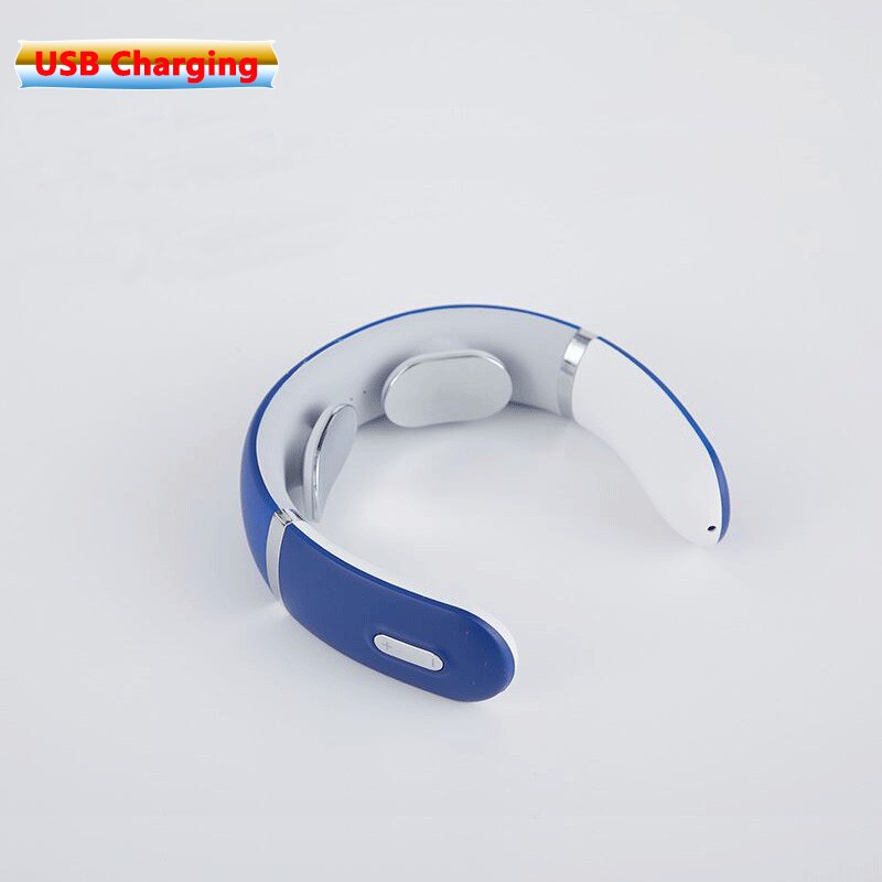Smart Electric Neck Massager Heating Pulse Cervical Massage Remote Control Voice Broadcast Neck Pain Relief Relaxation Tool: Type 1 blue