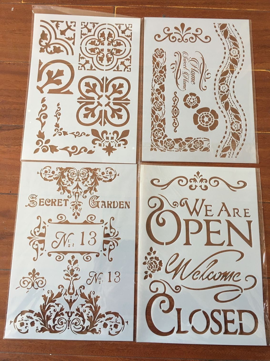 4 stk / sæt  a4 digitale blomster mandala stencils maling farve prægning scrapbog album dekorativ skabelon
