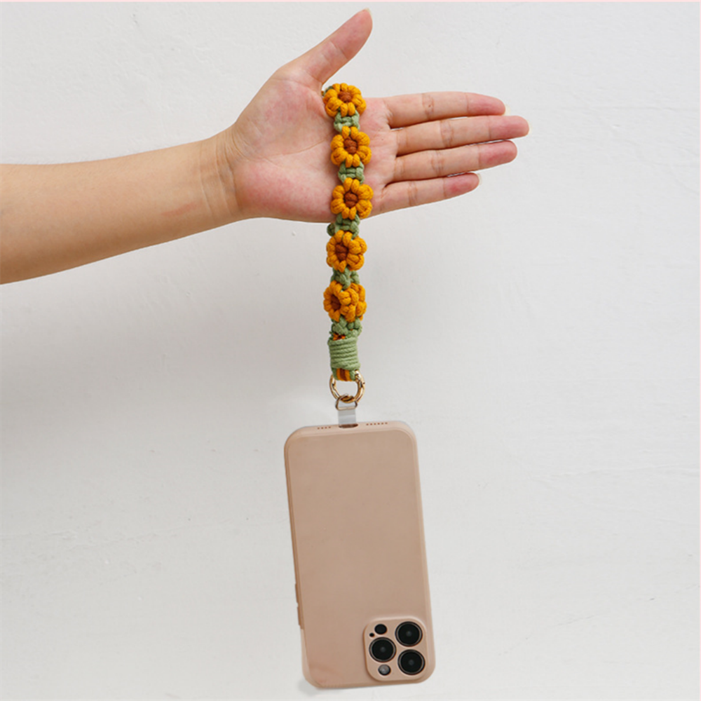 Cordão de Flor de Margarida em Crochê, Alça de Pulso Antiperda para Telefone, Mulheres e Meninas, Pingentes para Bolsa Feitos à Mão, Porta-chaves, Presentes