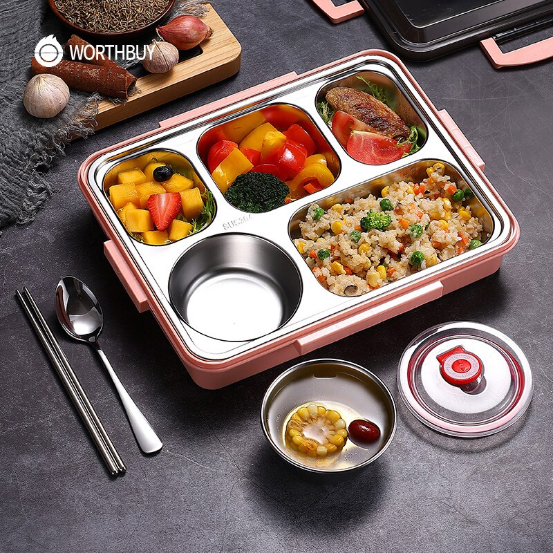 WORTHBUY Japanese Lunch Box For Kids 18/8 Stainless Steel Bento Box With Compartments Tableware Kitchen Food Storage Container