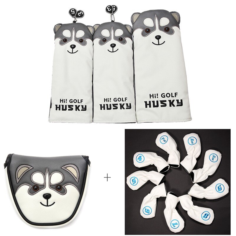 Belle Husky Golf pilote tête couverture Animal de bande dessinée #1 #3 #5 #7 bois PU cuir couvre-chef anti-poussière