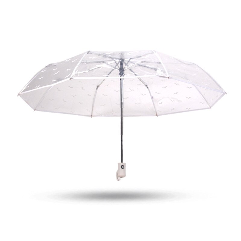 Fille multicolore ensoleillé pluie parapluie Transparent pliant parapluie complètement automatique parapluie léger trois fois parapluie: Auto seagulls