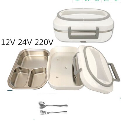 12V 24V 220V 1L Household Car Electric Heating Box With Stainless Steel Inner Mini Portable Electric Multi Cooker: 12V 24V 220V