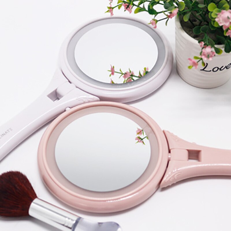 Led håndtag kosmetisk spejl skønhedsspejl 5 gange forstørrelsesglas dobbeltsidet spejl prinsesse lommespejl vintage spejl