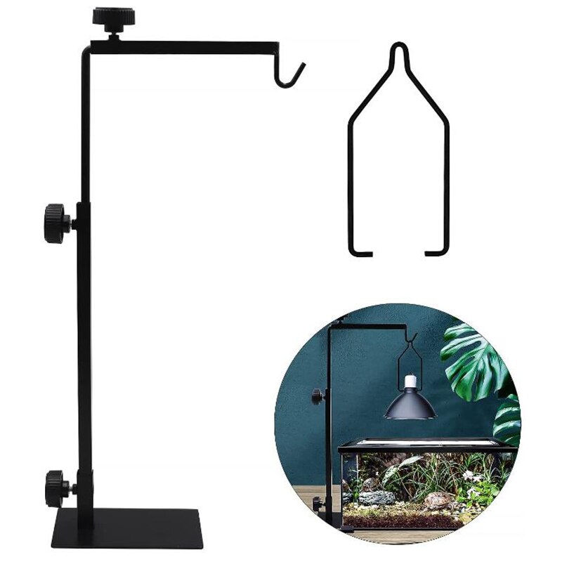 Reptile Lamp Stand with Base Adjustable Heat Lamp Stand Metal Reptile Lamp Bracket for Habitat Cage Lizards Snakes Turtles Pet