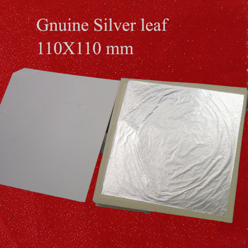 100 Sheets 11 X 11cm Pure Real Genuine Silver Leaf Foil 99.99% Silver