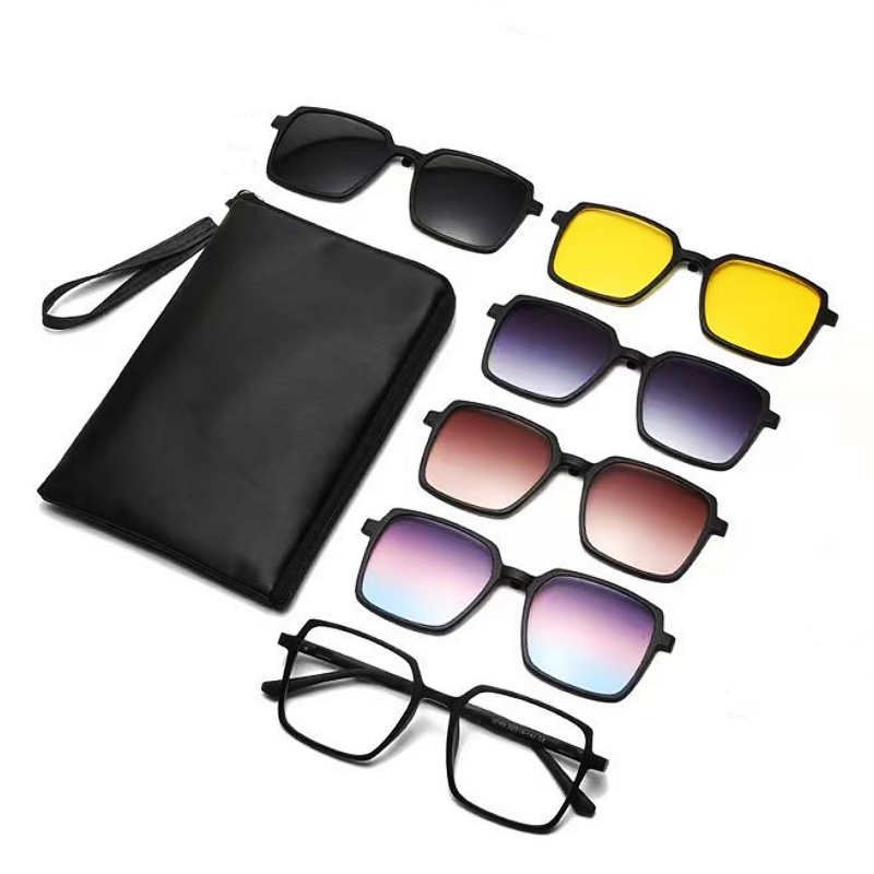 YIMARUILI Ultra-light 1+5 Magnetic Clip TR90 Round Retro Square Optical Prescription Eyeglasses Frame For Men and Women