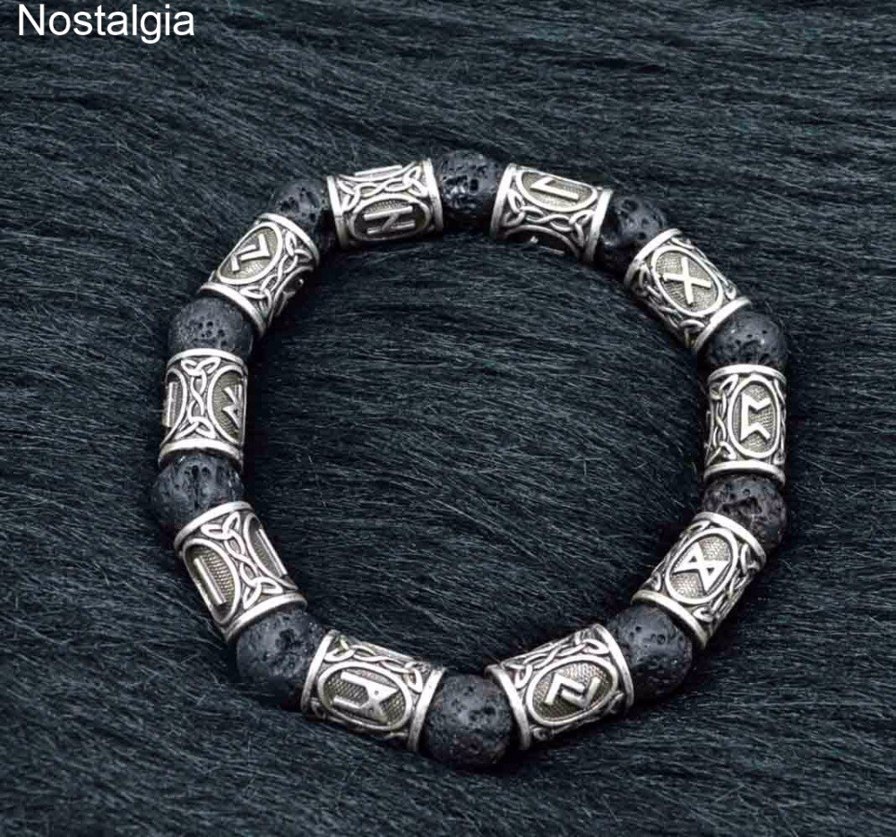 Pulseira viking de pedra de lava, pulseira masculina e feminina vikinhos acessórios decorativos joias braceletes