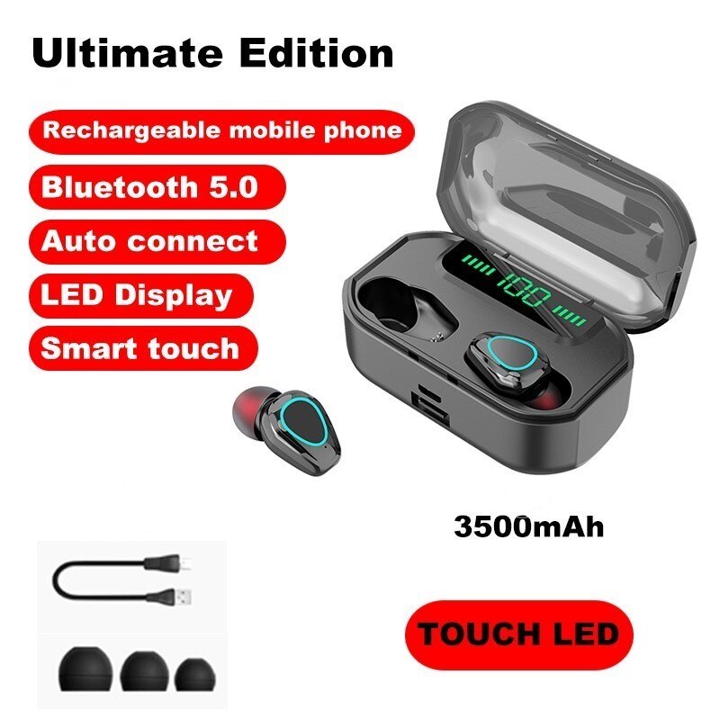 3500mAh Bluetooth 5.0 sans fil écouteurs casque tactile contrôle écouteurs TWS Sport casque bruit annuler LED affichage étanche: LED black