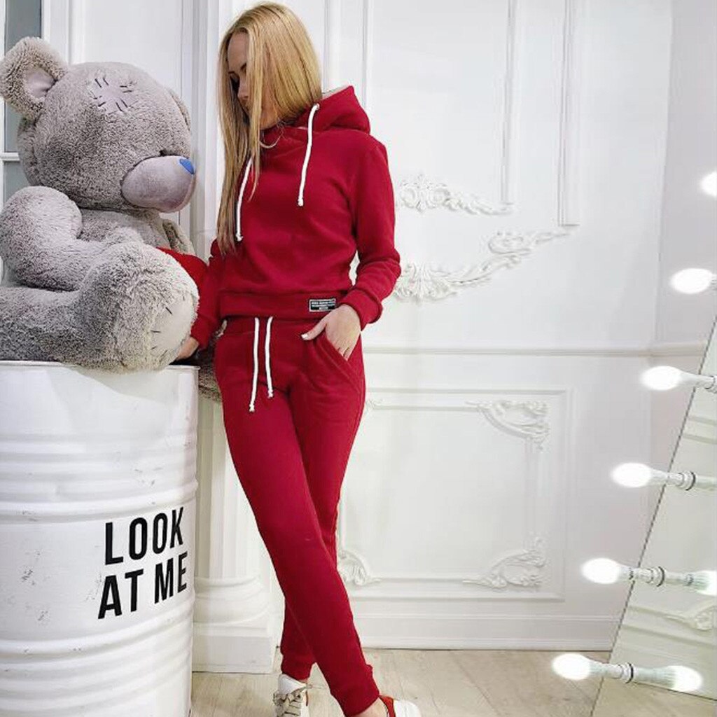 Trainingspak Vrouwen Hoodie + Broek 2 Stuk Sets Vrouw Sportkleding Dikke Hoody + Broek Sport Suits Plus size S-XL #3