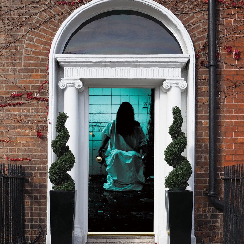 Pegatinas japonesas de puerta de Banshee para decoración de Halloween, pegatinas de renovación de puerta de madera para dormitorio, papel tapiz autoadhesivo, 7x200cm