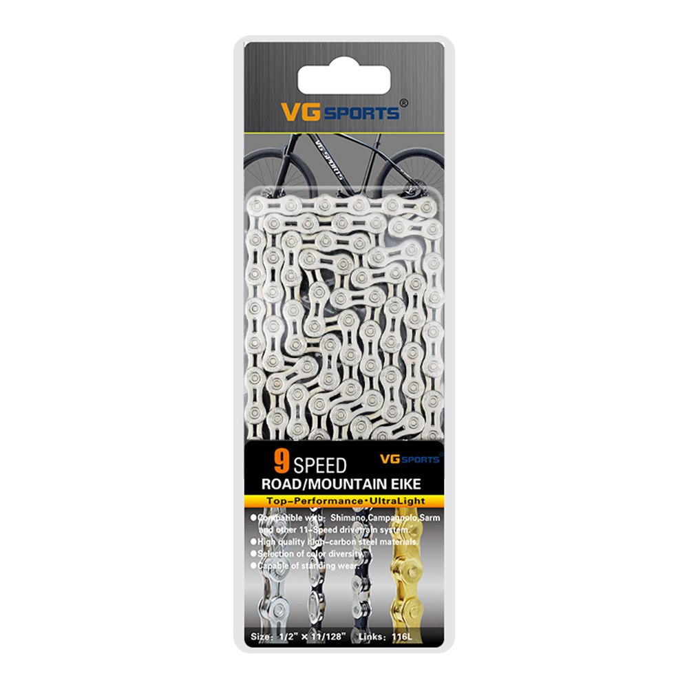 VG Sports Bicycle Chain 8 9 10 11 Speed Bicycle Chain Ultralight Bike Chain 116 Links MTB Road Bike Half Hollow Chain Bike Tools: Silver 9S