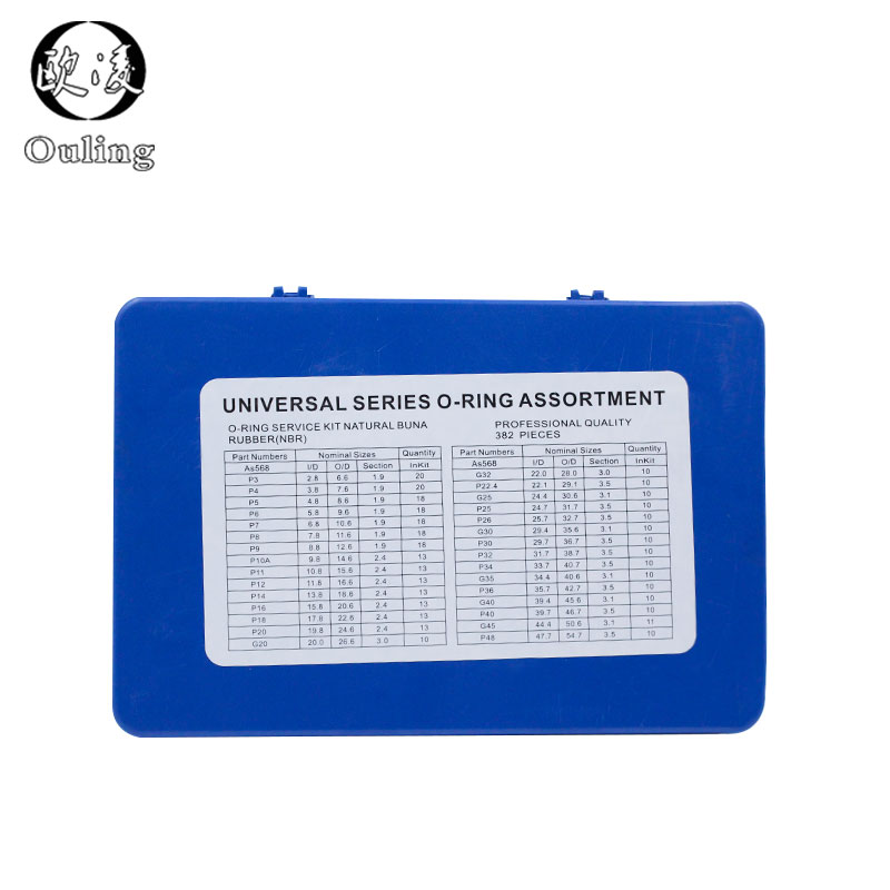 382 Stuks Nbr O Ringen Rubber Ring Kit 30 Maten Nitril Oring Afdichting O-Ringen Set Pakking Blauw Assortiment kit Doos Olie Weerstand Ring