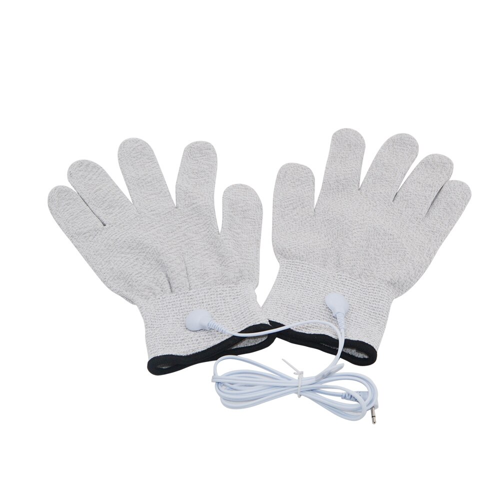 Guantes de fibra Electroshock para masaje, manoplas conductoras de masaje transpirables con Cable para máquina de terapia Tens, alivio del dolor y relajación: 2 Gloves 1 Wire