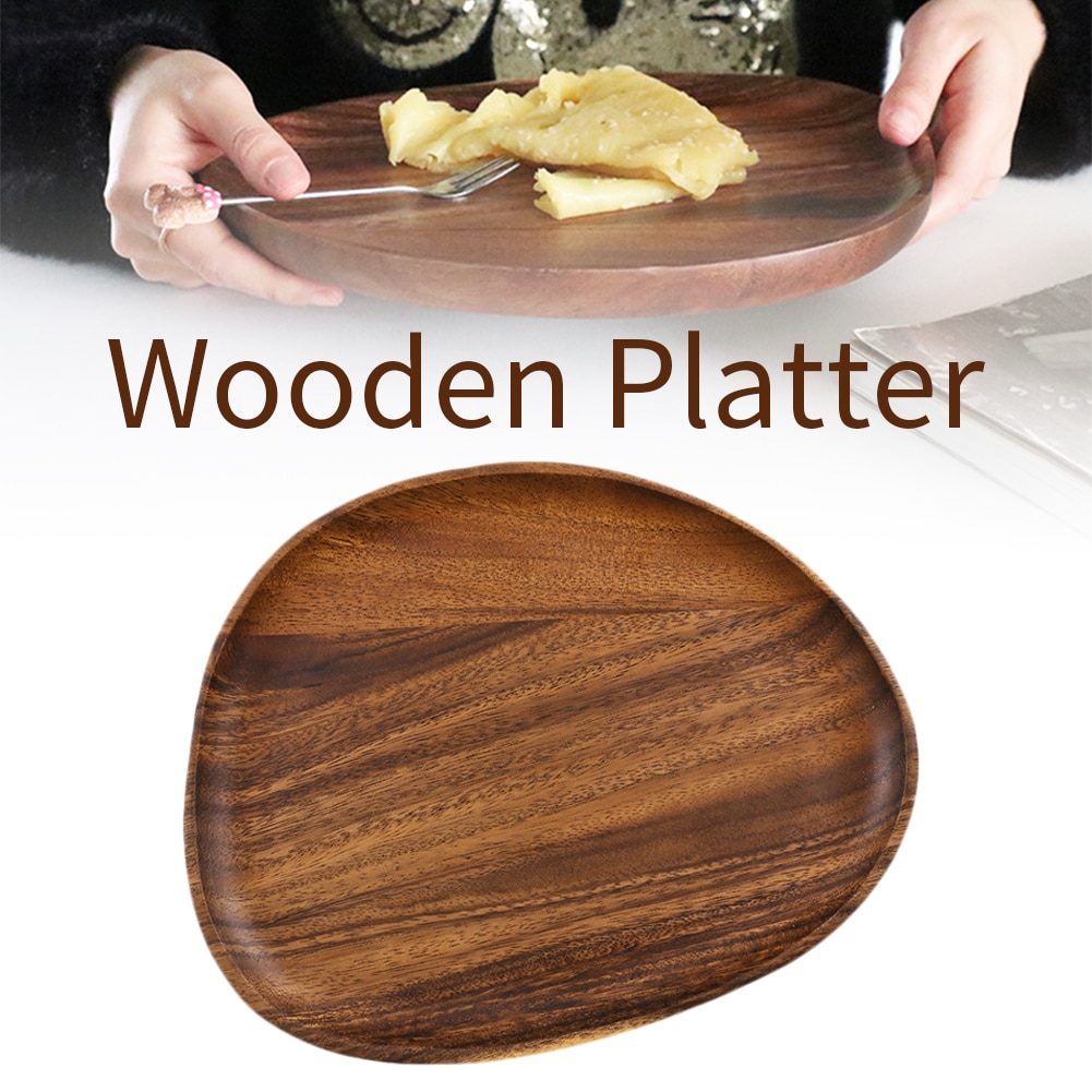 Irregular Solid Wood Plate Whole Acacia Wood Fruit Dishes Wooden Saucer Tea Tray Dessert Dinner Breakfast Plate Tableware Set
