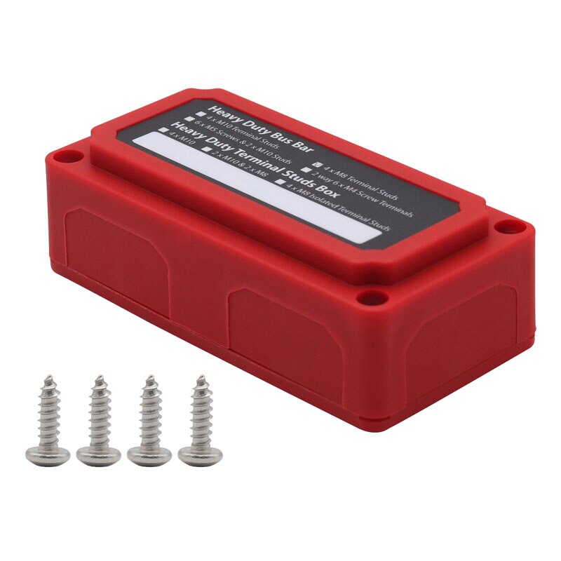 DC 48v 300A 4 Terminal Studs Busbar Power Distribution Block Heavy-Duty Modular Bus Bar Box Car Rv Cable Organizer Box: Red