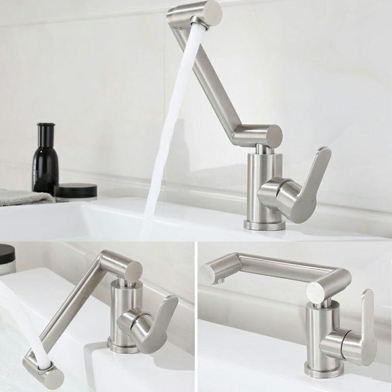 360 Degree Rotating Brushed Deck Mounted Cold Water Mixer Tap Solid Swivel Folding Kitchen Sink Basin Faucet