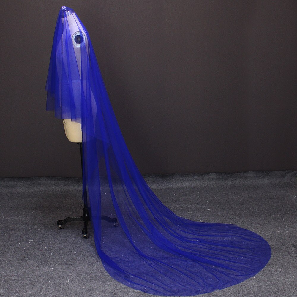 Real Image 3 Meters Royal Blue Long Wedding Veil WITHOUT Comb Colorful Veil