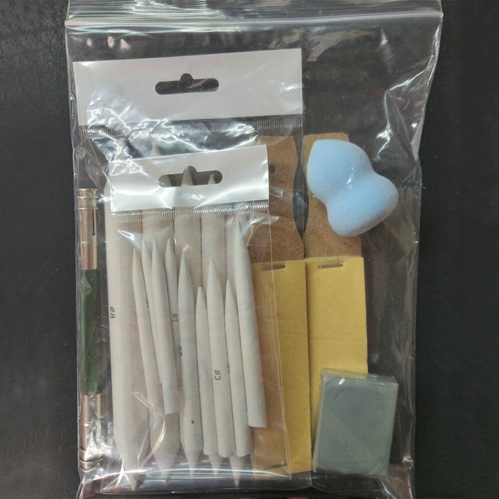 25pcs Smudge Stick Pastel Paper Charcoal Erasable Tortillon Sandpaper Pencil Set Sharpen Art Sketch Tools Portable