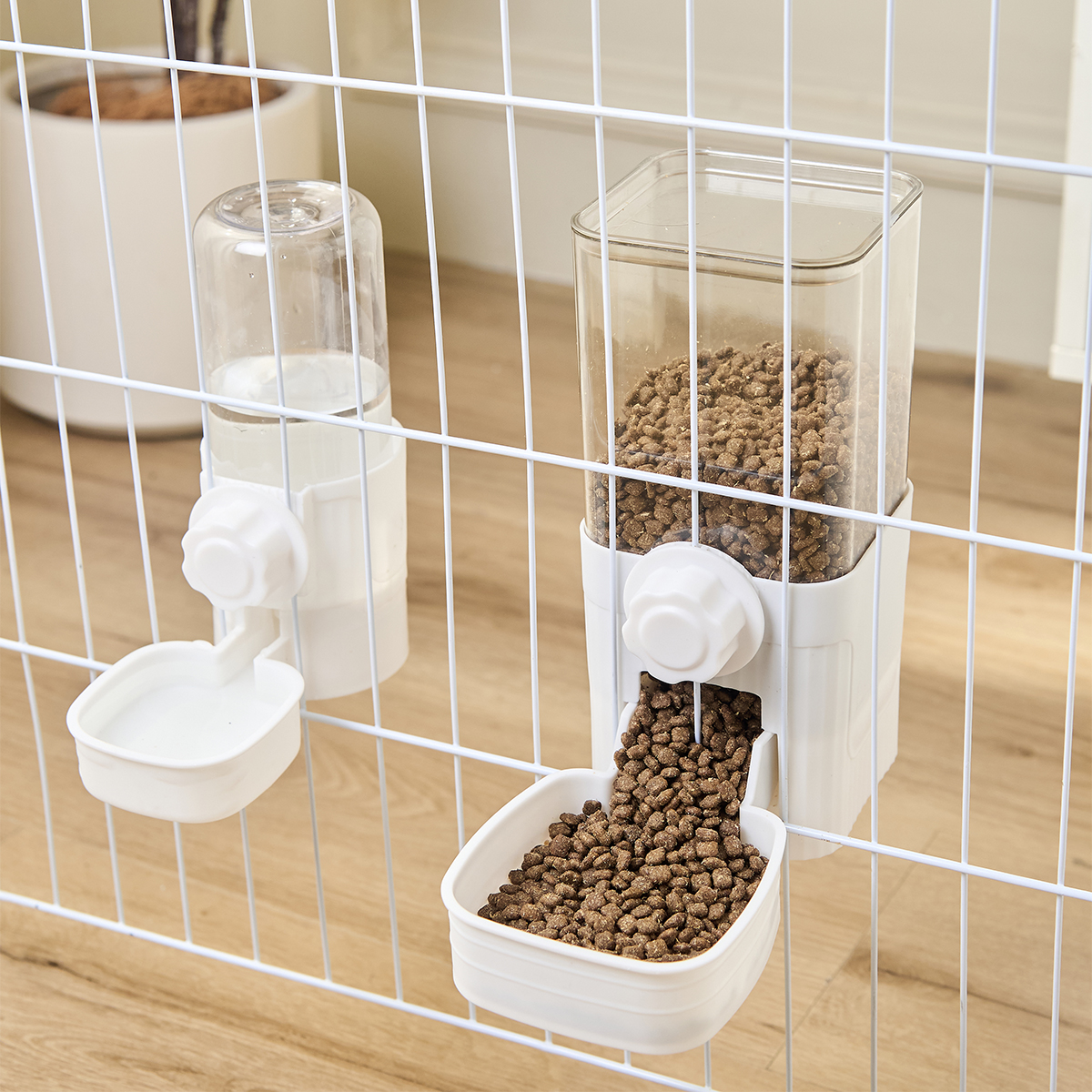 Bebedero automático para mascotas, cuenco con jaula colgante para perros y gatos, adecuado para cachorros pequeños, gatos, conejos, contenedor de comida, cuenco dispensador: Azul