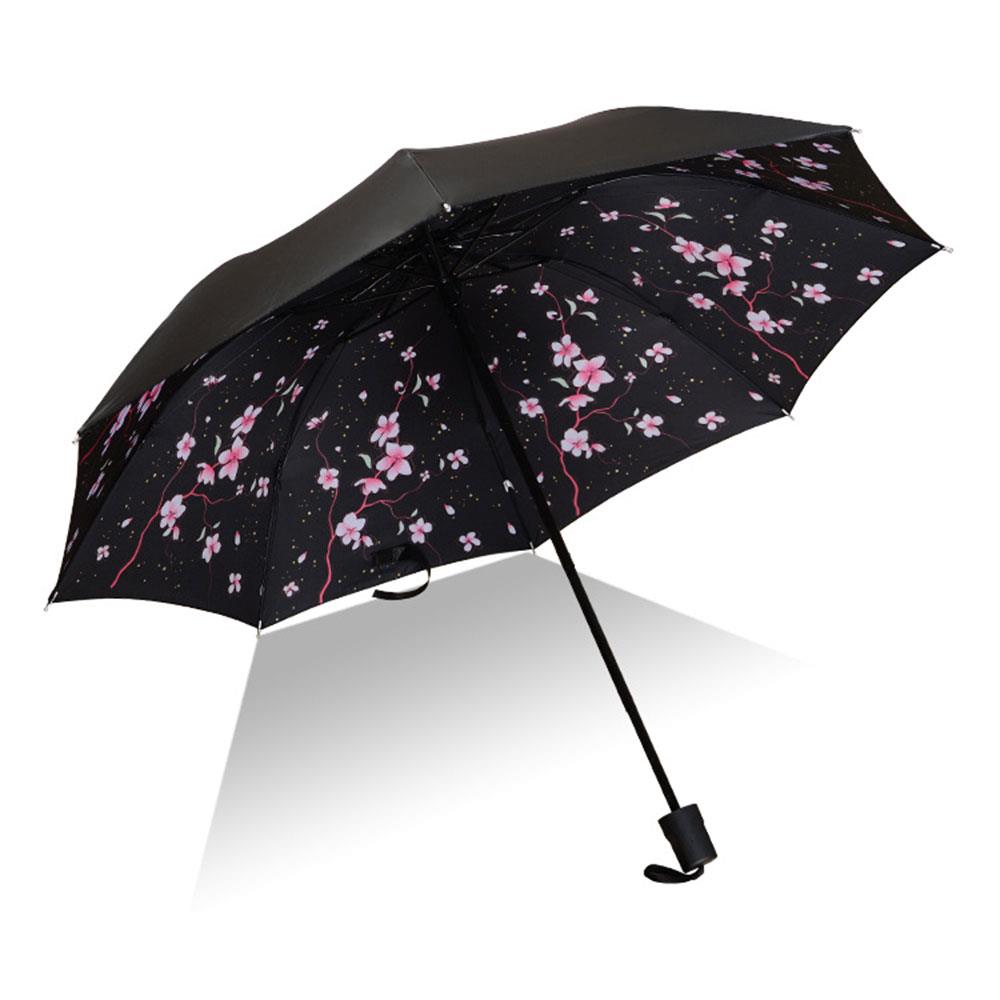 Sakura Black Adhesive Cloth Rainy Day Umbrella Portable Anti-UV Umbrella Furl Dustproof Sunshade Umbrella Internal Printing: Cherry Blossoms