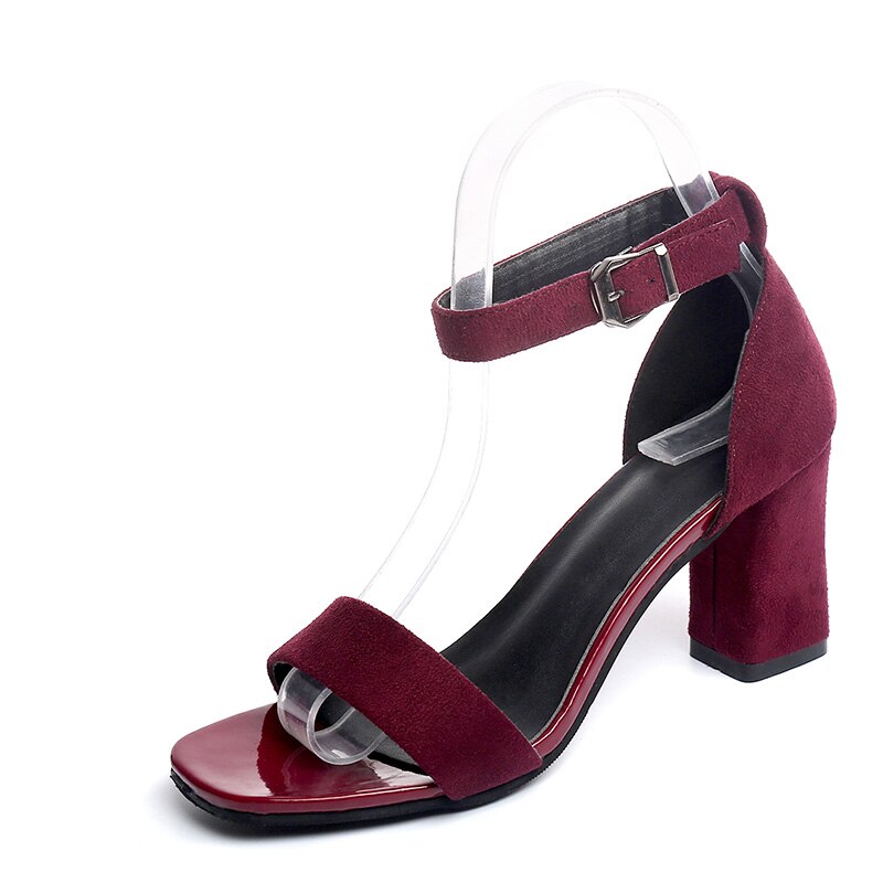 tacones de correa de tobillo sandalias de Mujer Zapatos de verano Mujer punta abierta grueso tacones altos sandalias para vestido de tamaño grande 40: Color vino / 6