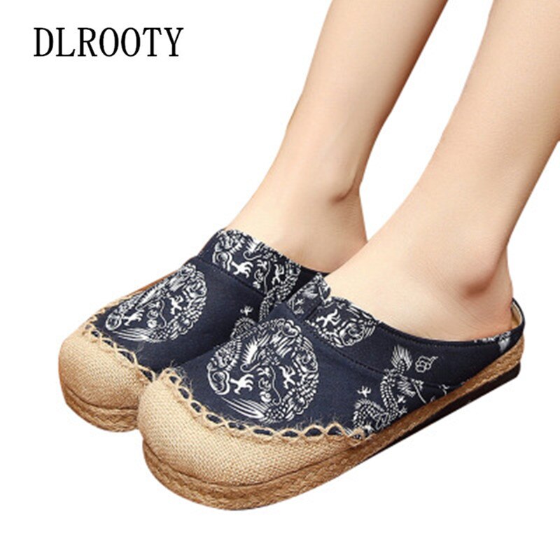 Kobiety kapcie konopi styl narodowy smok sandały buty klapki letnie moda na zewnątrz domu slajdy poślizg na zwykły kobieta: 4