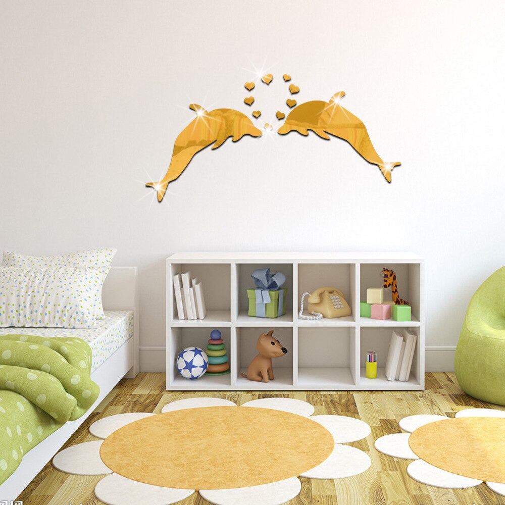 Jm148 dolfijnenpaar spiegel ps sticker huis trouwzaal decoratie sticker imitatie acryl muursticker spiegel muursticker