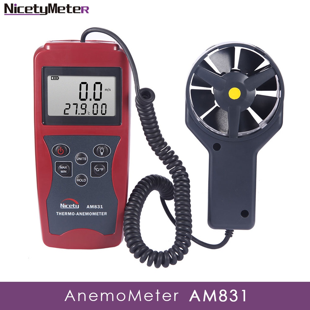 Nicetymeter AM831 LCD Handheld Digital Anemometer Wind Speed Meter & Temperature Measuring with Vane Sensor Backlight