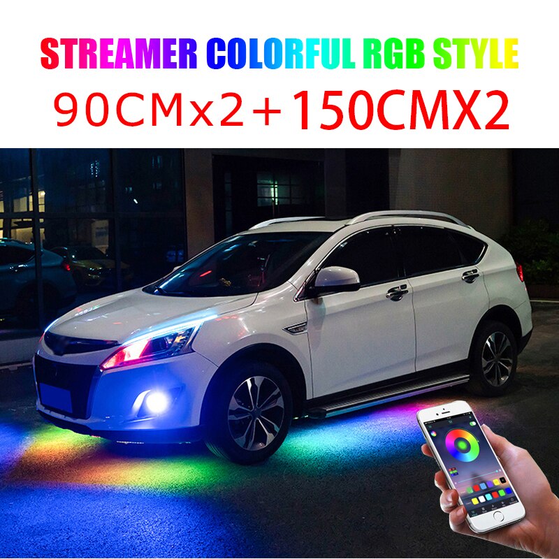 Bil underglød neon accent led strip lys app kontrol rgb auto udvendig undervogn dekorativ ambient atmosfære lampe: Flyder 90 x 2-150 x 2