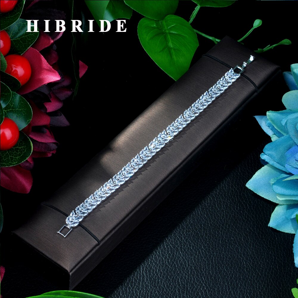 Hibride jóias marca novo design aaa zircão cúbico pulseiras de casamento & bangles cor branca jóias femininas de luxo, B-004