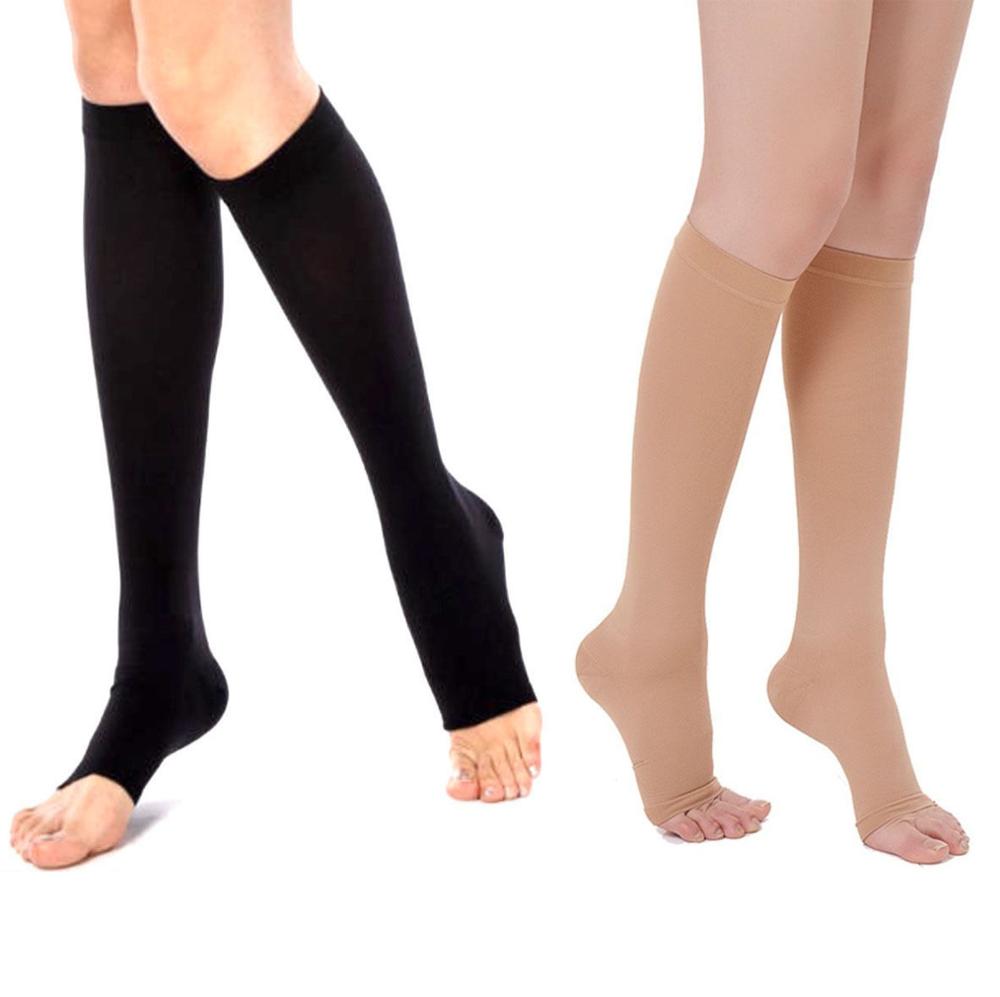 Bløde nylon sokker med høj kompression til knæ, anti-træthed åben tå støtte lange sokker plantar sport herre damestrømper s~xxl