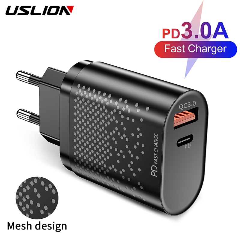 USLION EU/US Plug USB PD 20W Charger Fast Charge 3.0 Mobile Phone Charger For iPhone 11 7 XR Samsung Xiaomi Fast Wall Chargers