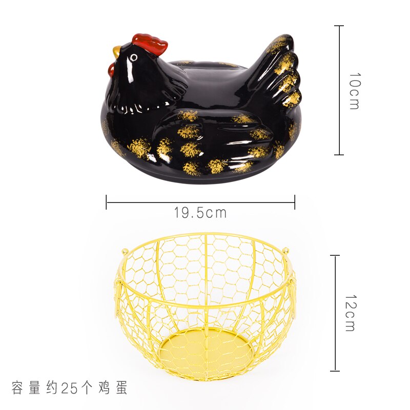 Æg frugt metal opbevaring kurv keramik med låg stor kapacitet mesh brød kurv høne ornament organizer køkken kurv: 2
