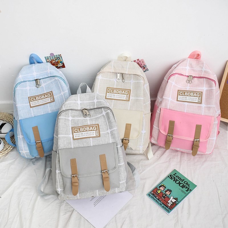 Puimentiua 4 Stks/set Rugzak Vrouwen Rugzak Canvas Schoudertassen Plaid Stijl Meisje Schooltas Vrouwelijke Student Rugzak Sets