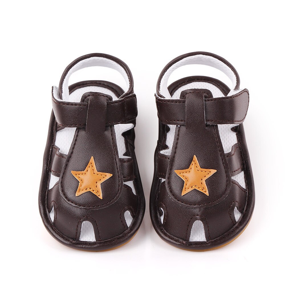 Zomerse sandalen met sterrenprint van zacht pu-leer voor babyjongens en meisjes, antislip peuterschoenen
