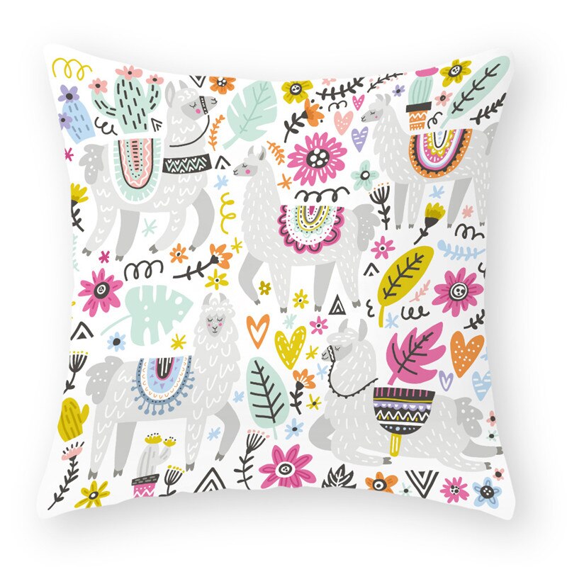 Cartoon Alpaca Dier Decoratieve Kussens Kussensloop Polyester Kussenhoes Sierkussen Sofa Decoratie Kussensloop 40853: 2BZ-40853-018