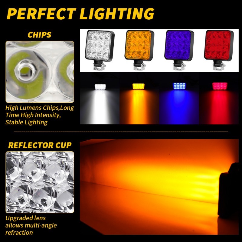 1pcs 12V Waterdichte Led Verlichting Bar Vierkante Spotlight 48W Werklamp Koplamp Voor Vrachtwagen Off road Night Rijden Licht Voor SUV