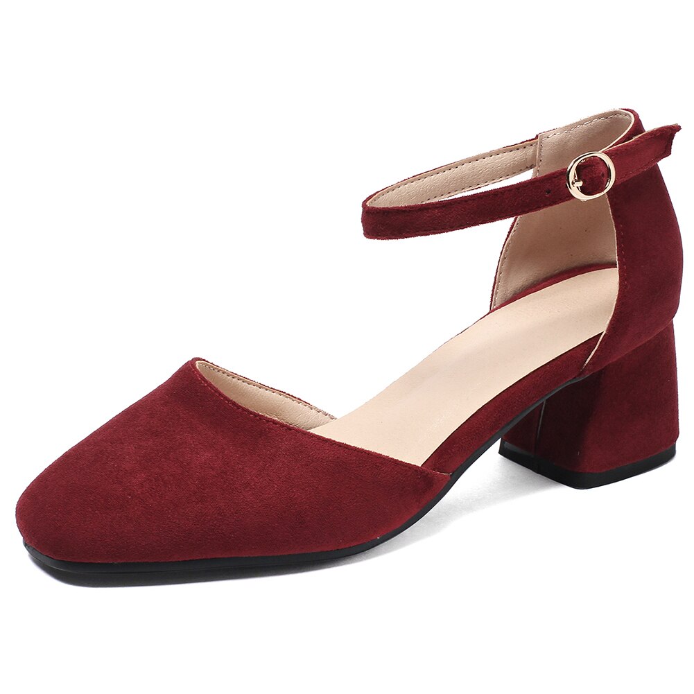 KARINLUNA Big Size 32-43 Ladies Casual Party Ol Sandals Med Chunky Heels Sandals Women Summer Shoes Woman: Wine Red / 11