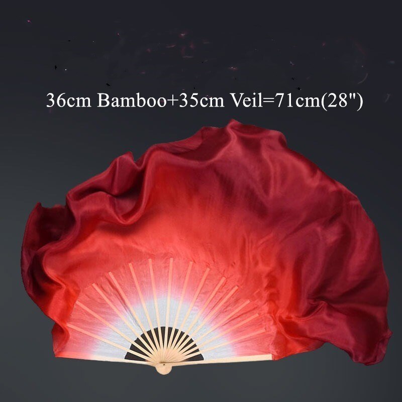 Burgundy White Silk Veil One Pair Women Large Colorful Flowy Silk Dance Flutter Fan Veil Hand Painted Flag Streamer Belly Dance: M / Deep Purple