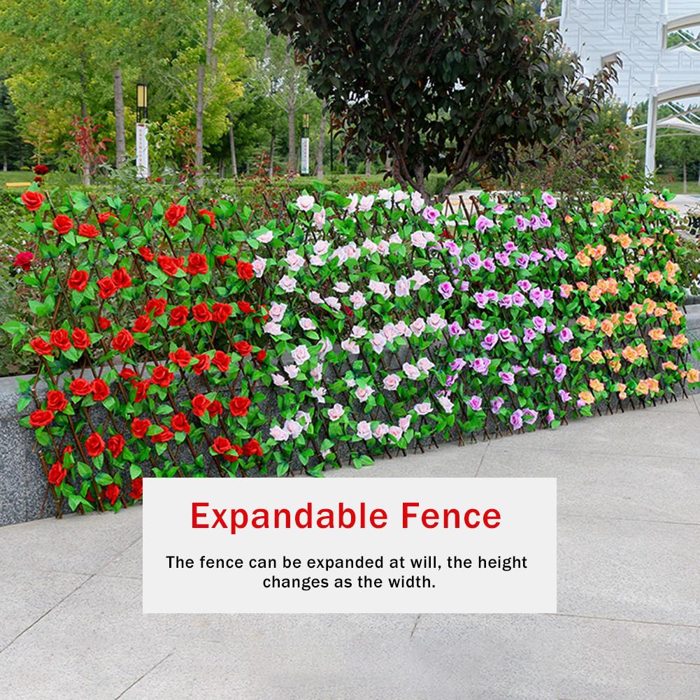 Expandable Faux Privacy Fence Wooden Hedge With Artificial Flowers Leaves Garden Decoration Screening Expanding Trellis