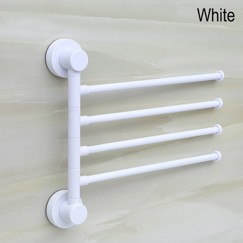 Fire arm håndklædeholder roterende håndklædestativ vandtæt badeværelse køkken vægmonteret håndklædehænger plast sugekop håndklædestang: Hvid