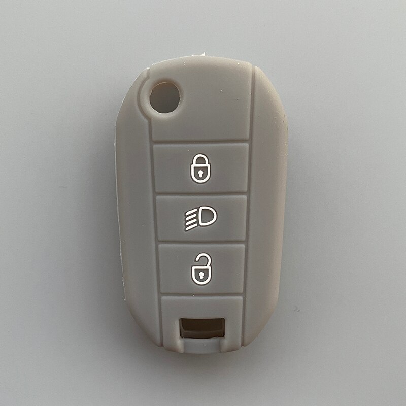 Silicone de borracha caso capa chave escudo protetor para peugeot 2008 308 t9 208 para citroen c3 berlingo 2019 3 botão dobrável chave: Grey