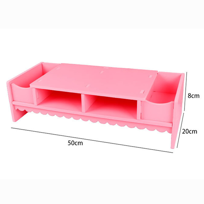 Pink Cute Monitor Stand Desktop Storage Wood Bracket Storage Box Laptop Desktop Computer Monitor Increase Rack Office Supplies