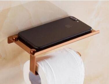 Stainless Steel Bathroom Paper Phone Holder with Shelf Bathroom Mobile Phones Gold Towel Rack Toilet Paper Holder Tissue Boxes: rose gold