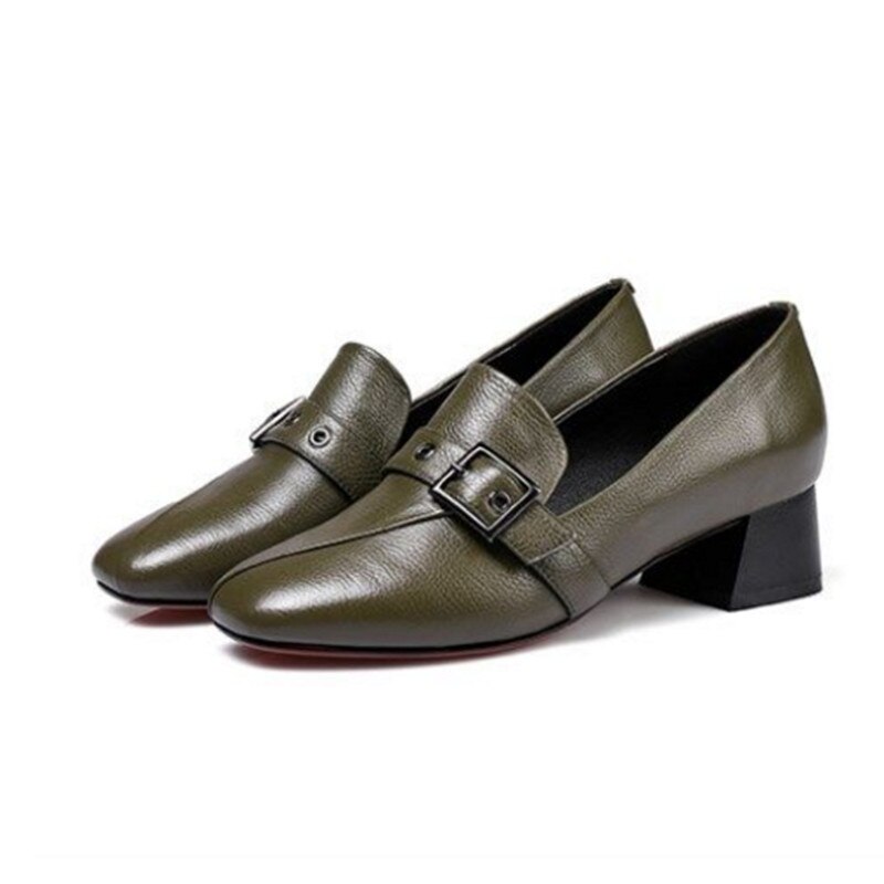 Zapatos de tacón cuadrado cresfimix de piel sintética verde militar para mujer, para oficina, clásicos, cómodos, negros ,  a6033: B / 6.5
