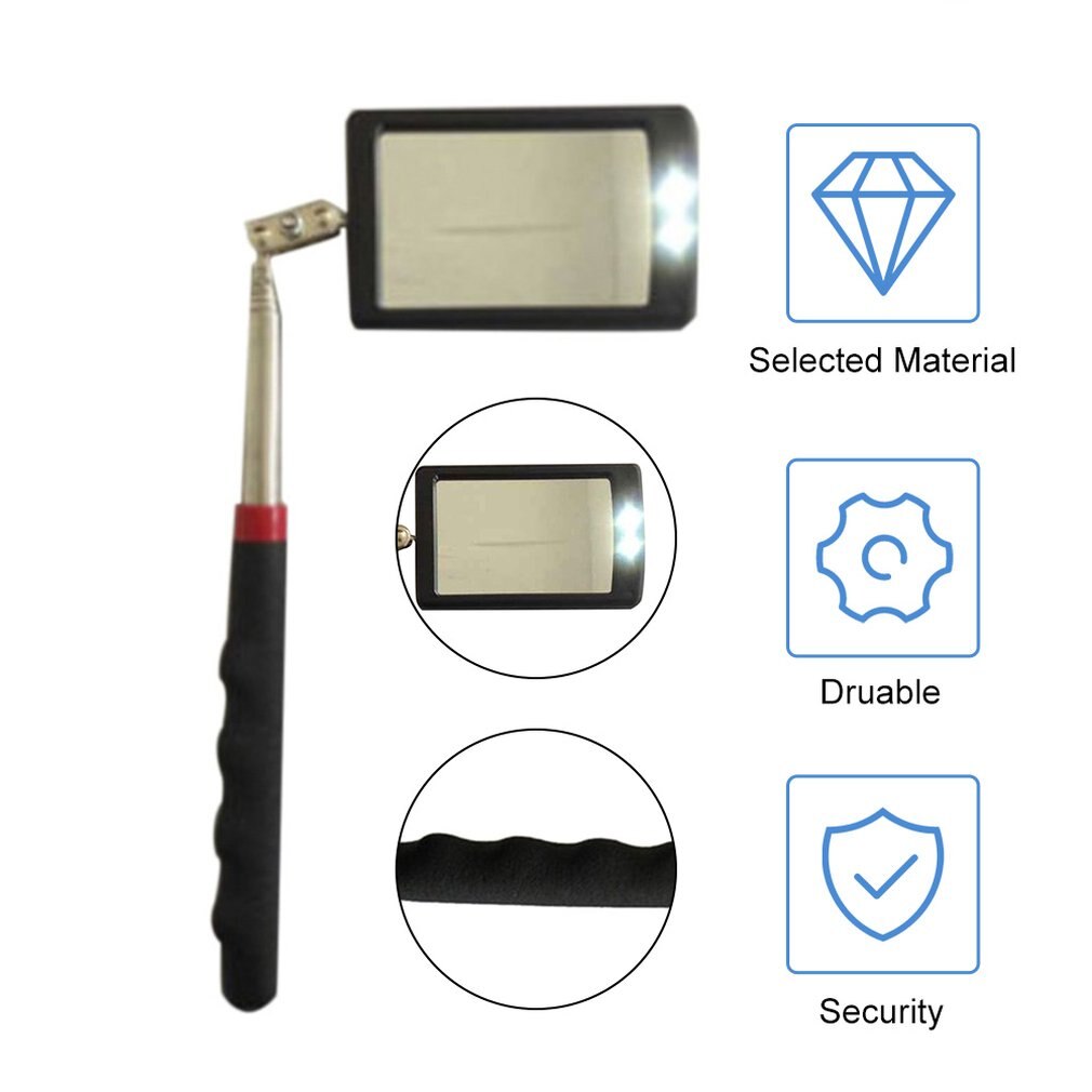 Miroir d'inspection Flexible télescopique avec éclairage LED brillant, pivotant à 360 degrés pour une visualisation supplémentaire, outil automobile Portable