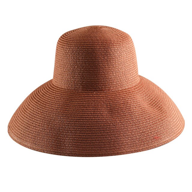 Hepburn Zomer Zonnehoed Dames Solid Plain Elegante Brede Rand Hoed Ronde Top Uv Bescherming Floppy Stro Strand Hoed Panama chapeau: Caramel