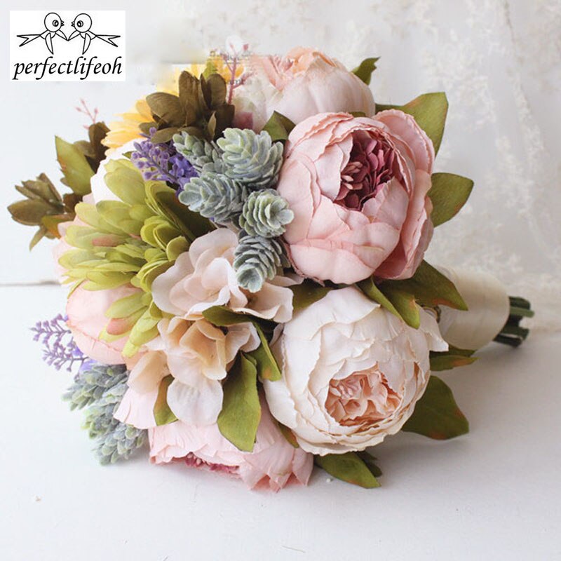 Perfectlifeoh-ramo de Camelias para boda, plantas florales, , ramo de recuerdo con mango de encaje, flores de boda con tema de jardín