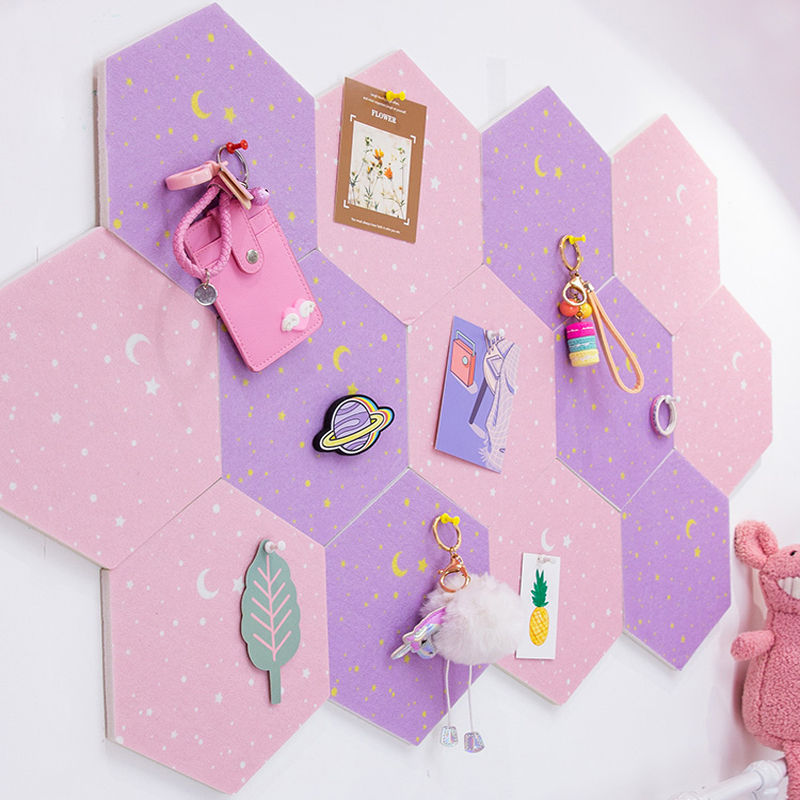 7Pcs 3D Hexagon Moon Star Vilt Board Brief Bericht Board Foto Display Diy Art Wanddecoratie Kantoor Planner board